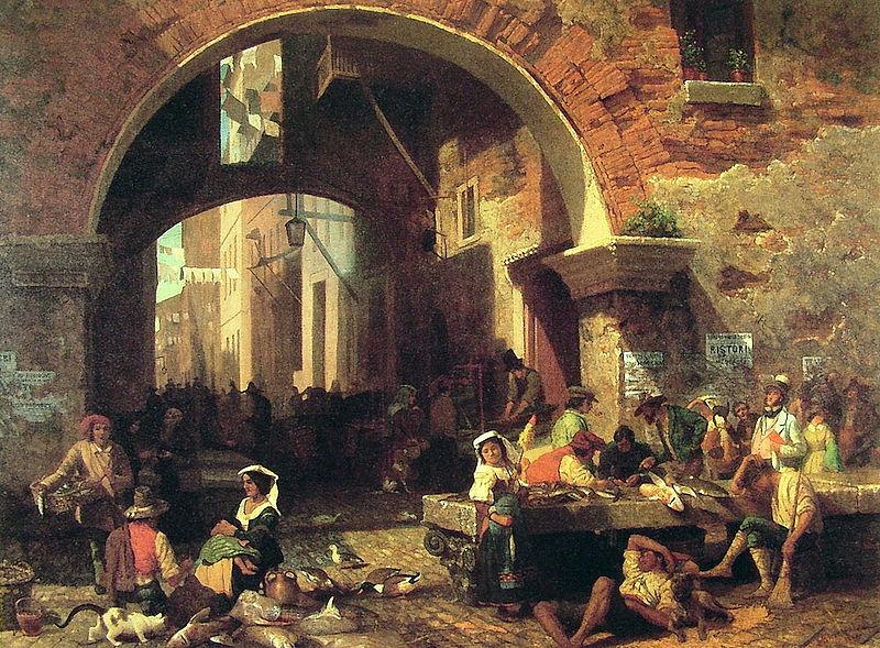 Albert Bierstadt Roman Fish Market, Arch of Octavius Spain oil painting art